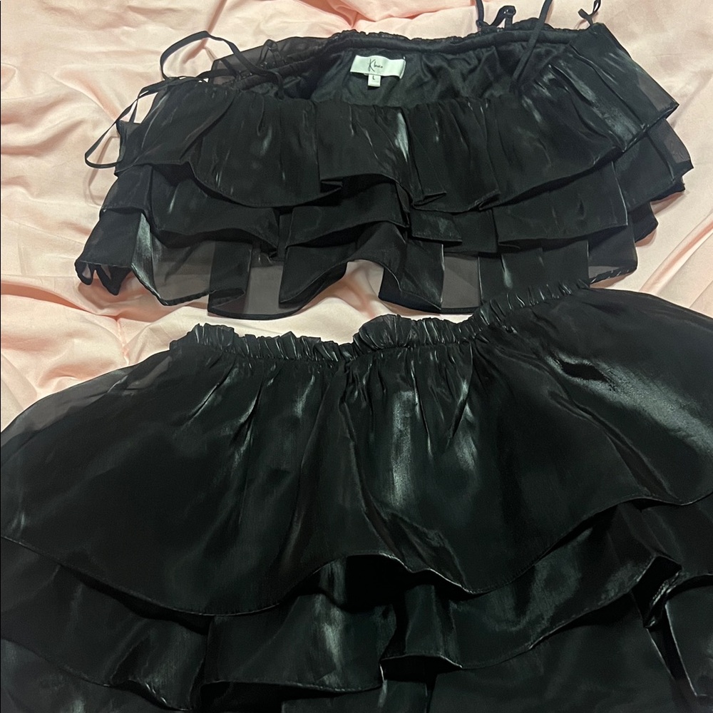 2 piece black ruffles set